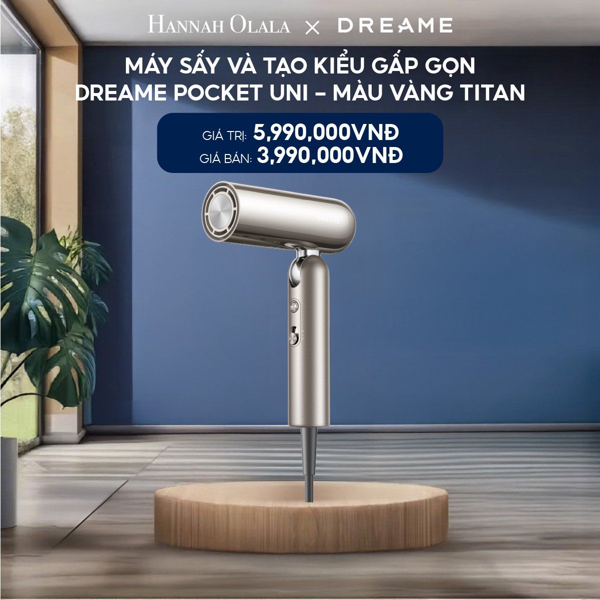  H208_DEAL 8: MÁY SẤY TÓC DREAME POCKET UNI - BẢN QUỐC TẾ - BẢO HÀNH 24 THÁNG (MÀU VÀNG HỒNG , MÀU VÀNG TITAN, MÀU XÁM BẠC) 
