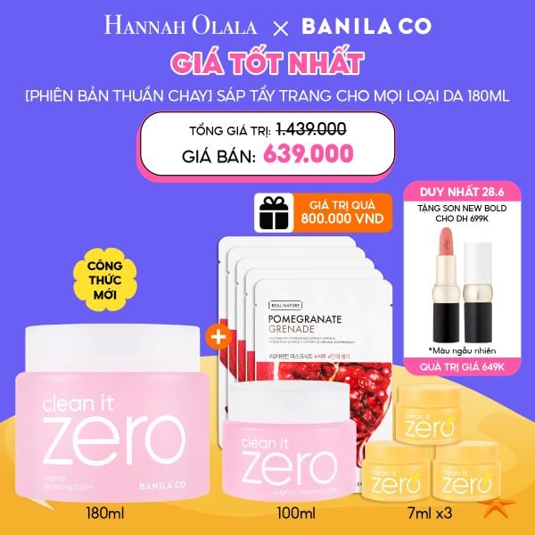  DEAL 1: [DUY NHẤT 28.6] SÁP TẨY TRANG THUẦN CHAY BANILA CO CHO MỌI LOẠI DA 180ML MUA 1 TẶNG 9 