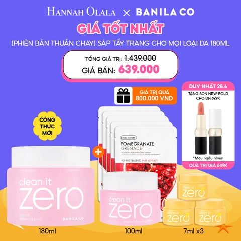  C24_DEAL 1: [DUY NHẤT 28.6] SÁP TẨY TRANG THUẦN CHAY BANILA CO CHO MỌI LOẠI DA 180ML MUA 1 TẶNG 9 