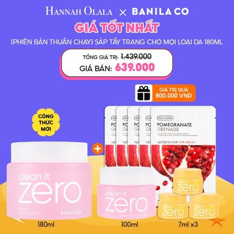  C24_DEAL 1: SÁP TẨY TRANG THUẦN CHAY BANILA CO CHO MỌI LOẠI DA 180ML MUA 1 TẶNG 9 