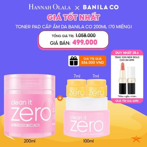  C25_DEAL 2: [DUY NHẤT 28.6] TONER PAD CẤP ẨM BANILA CO CLEAN IT ZERO PINK HYDRATION TONER PAD 200ML (70 MIẾNG) MUA 1 TẶNG 3 