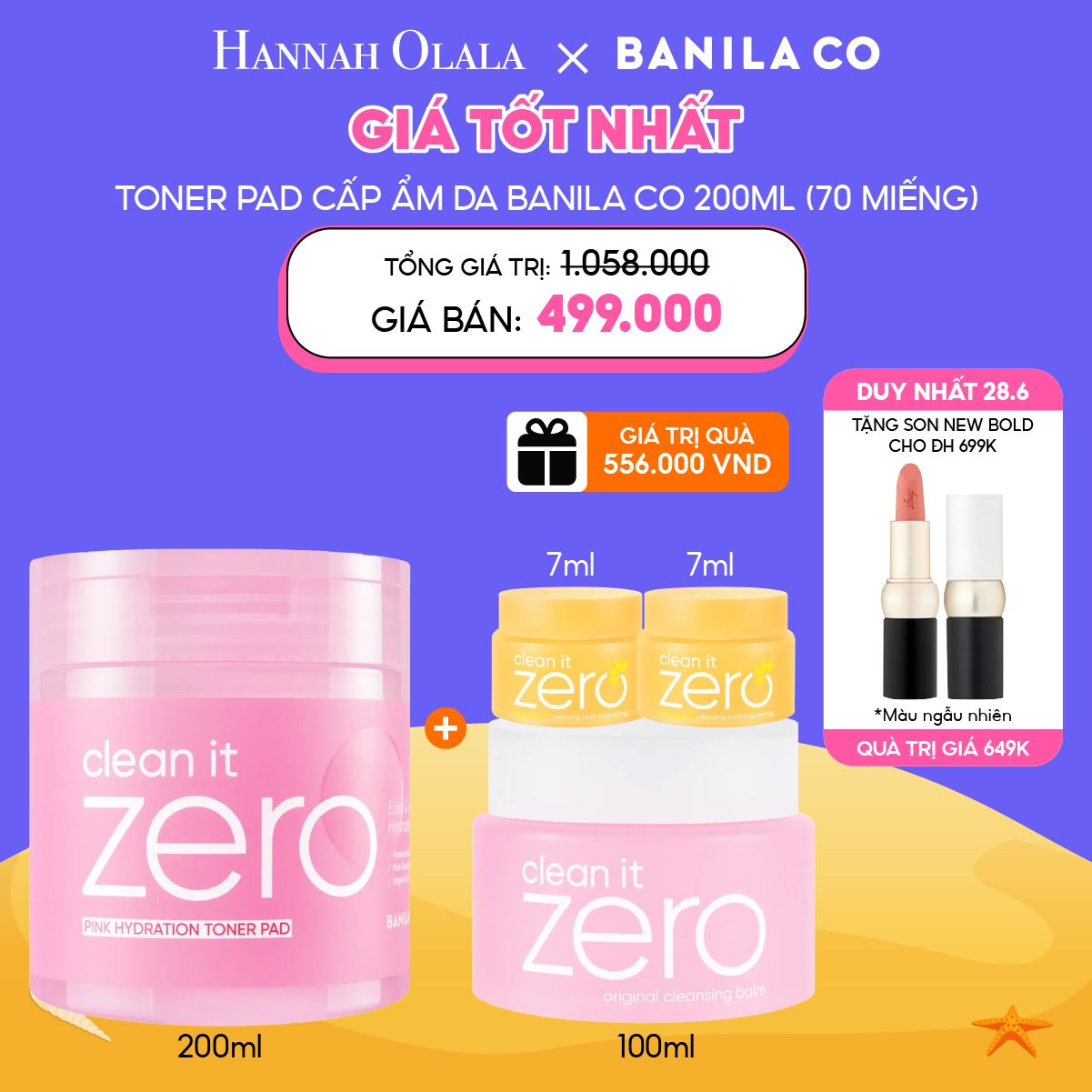  C25_DEAL 2: [DUY NHẤT 28.6] TONER PAD CẤP ẨM BANILA CO CLEAN IT ZERO PINK HYDRATION TONER PAD 200ML (70 MIẾNG) MUA 1 TẶNG 3 