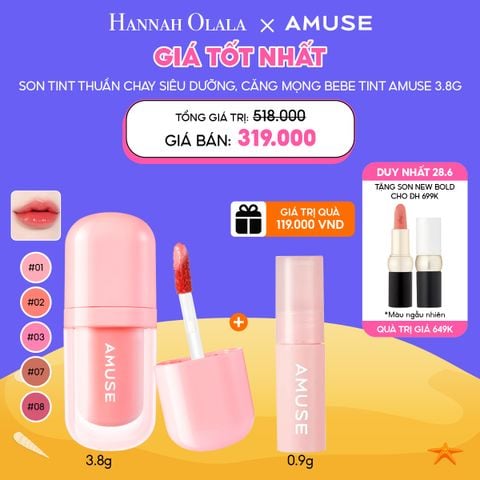  C1_DEAL 1: [DUY NHẤT 28.6] SON DƯỠNG BÓNG THUẦN CHAY AMUSE BEBE TINT 3.8G MUA 1 TẶNG 1 