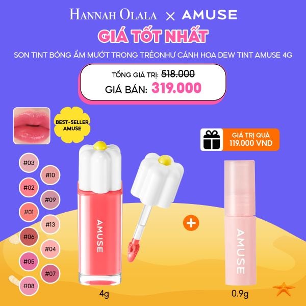  C6_DEAL 2: SON NƯỚC BÓNG THUẦN CHAY AMUSE DEW TINT 4G MUA 1 TẶNG 1 