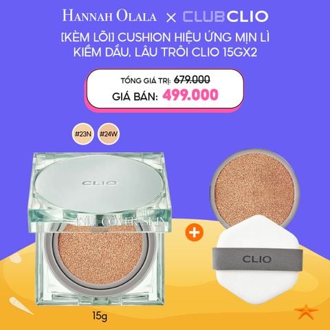  C37_DEAL 3: PHẤN NƯỚC CLIO KIỀM DẦU, LÂU TRÔI KILL COVER SKIN FIXER CUSHION 15G (TẶNG KÈM LÕI) 