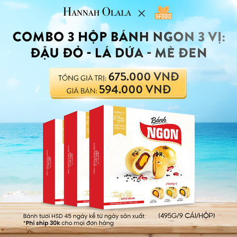  A823_DEAL 2: COMBO 3 HỘP - BÁNH NGON 3 VỊ (ÍT ĐƯỜNG ÍT NGỌT): ĐẬU ĐỎ- LÁ DỨA - MÈ ĐEN 