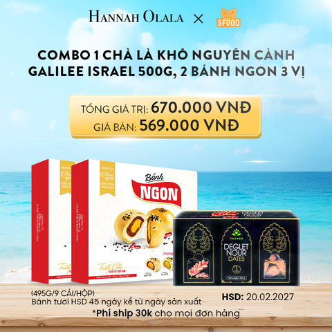  A826_DEAL 5: COMBO 1 CHÀ LÀ KHÔ NGUYÊN CÀNH GALILEE ISRAEL 500G, 2 BÁNH NGON 3 VỊ (ÍT ĐƯỜNG ÍT NGỌT): ĐẬU ĐỎ- LÁ DỨA - MÈ ĐEN 