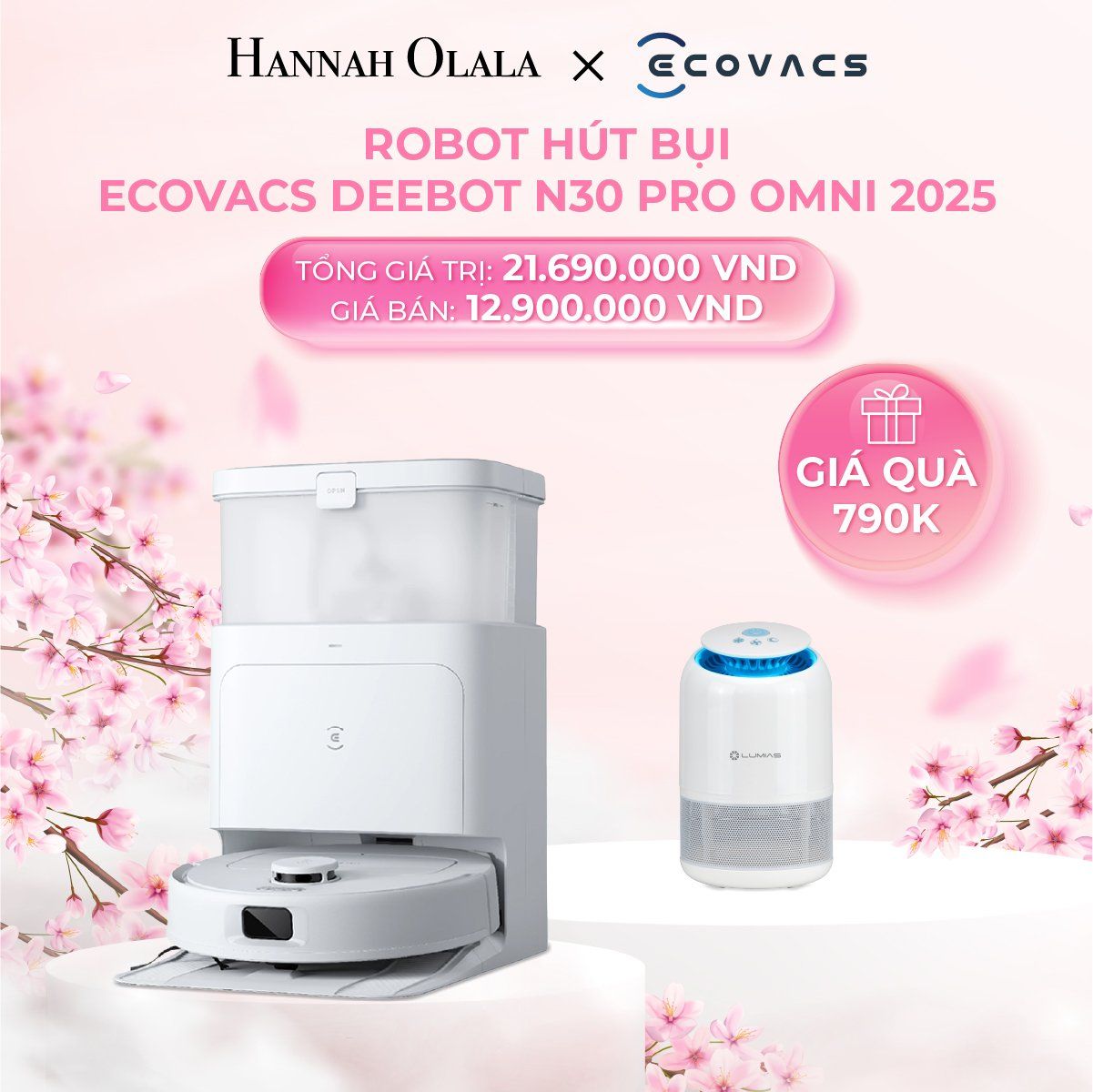  M613_DEAL 2: ROBOT HÚT BỤI ECOVACS DEEBOT N30 PRO OMNI 2025-TẶNG ĐÈN BẮT MUỖI LUMIAS IP-30W 