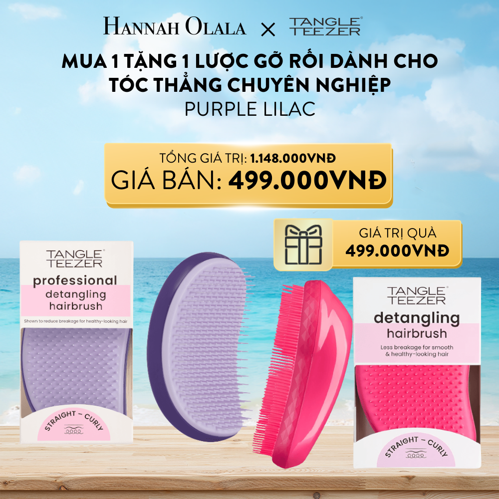  A543_DEAL 3: LƯỢC GỠ RỐI CAO CẤP DÀNH CHO TÓC THẲNG VÀ XOĂN TANGLE TEEZER SALON ELITE [PURPLE LILAC] TẶNG 1 LƯỢC GỠ RỐI TANGLE TEEZER, THE ORIGINAL, GỠ RỐI HIỆU QUẢ TÓC THẰNG VÀ XOĂN, CHẢI ĐƯỢC TÓC KHÔ VÀ ƯỚT [PINK] 