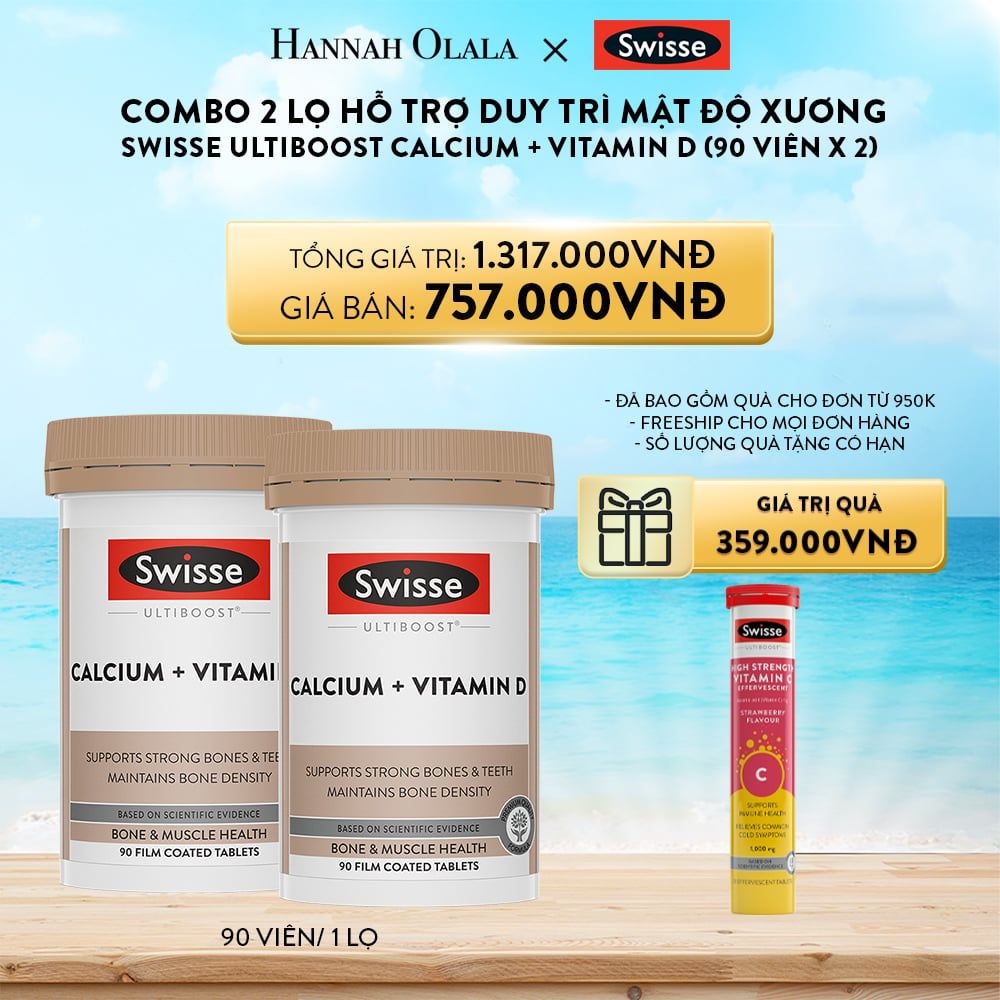  A408_DEAL 11: COMBO 2 LỌ HỖ TRỢ DUY TRÌ MẬT ĐỘ XƯƠNG SWISSE ULTIBOOST CALCIUM + VITAMIN D 90 VIÊN/ LỌ 