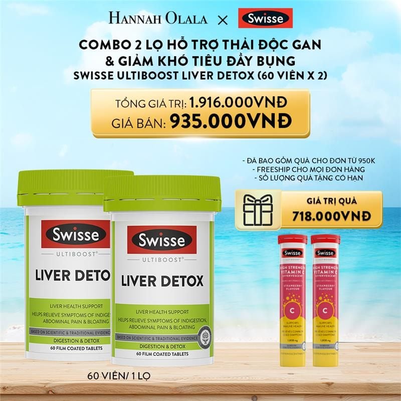  DEAL 8: COMBO 2 LỌ HỖ TRỢ THẢI ĐỘC GAN & GIẢM KHÓ TIÊU ĐẦY BỤNG SWISSE ULTIBOOST LIVER DETOX 60 VIÊN/LỌ 