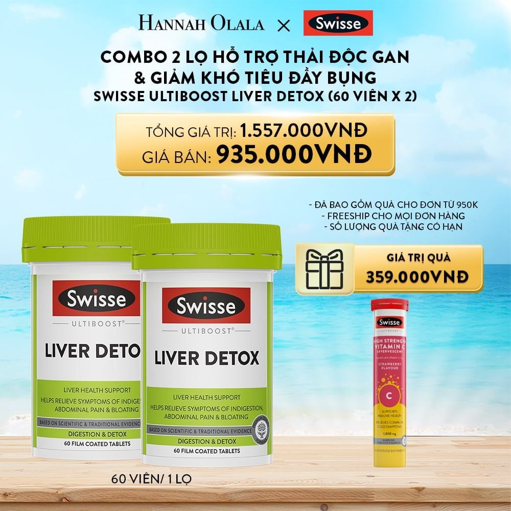  A416_DEAL 8: COMBO 2 LỌ HỖ TRỢ THẢI ĐỘC GAN & GIẢM KHÓ TIÊU ĐẦY BỤNG SWISSE ULTIBOOST LIVER DETOX 60 VIÊN/LỌ 
