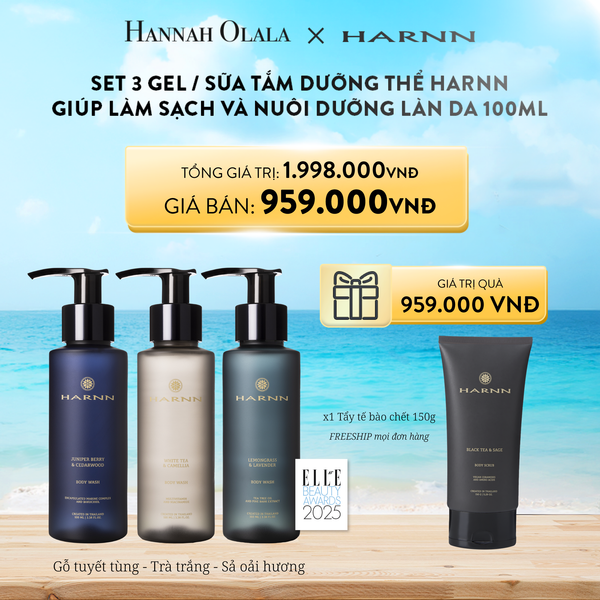  A7970_DEAL 3:  SET 3 GEL / SỮA TẮM DƯỠNG THỂ HARNN GIÚP LÀM SẠCH VÀ NUÔI DƯỠNG LÀN DA 100ML (TRÀ TRẮNG - GỖ TUYẾT TÙNG - SẢ OẢI HƯƠNG) - BODY WASH 