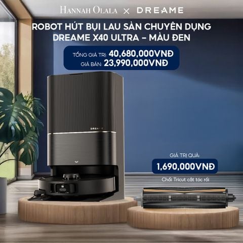  H201_DEAL 3: ROBOT HÚT BỤI LAU SÀN CHUYÊN DỤNG DREAME X40 ULTRA - BẢN QUỐC TẾ - BẢO HÀNH 24 THÁNG (MÀU ĐEN) 