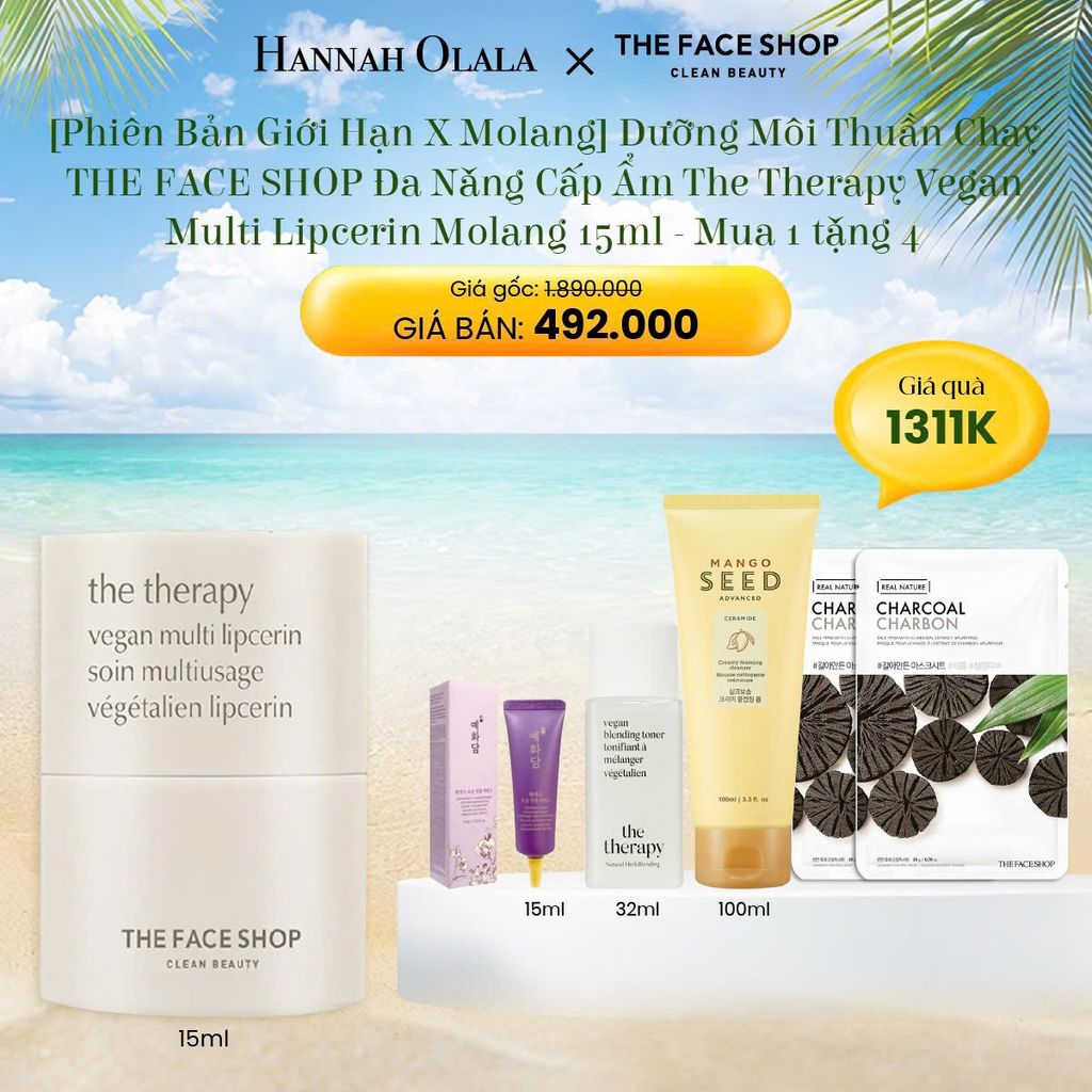  E83_DEAL 7: [PHIÊN BẢN GIỚI HẠN X MOLANG] DƯỠNG MÔI THUẦN CHAY THE THERAPY VEGAN MULTI LIPCERIN MOLANG 15ML 