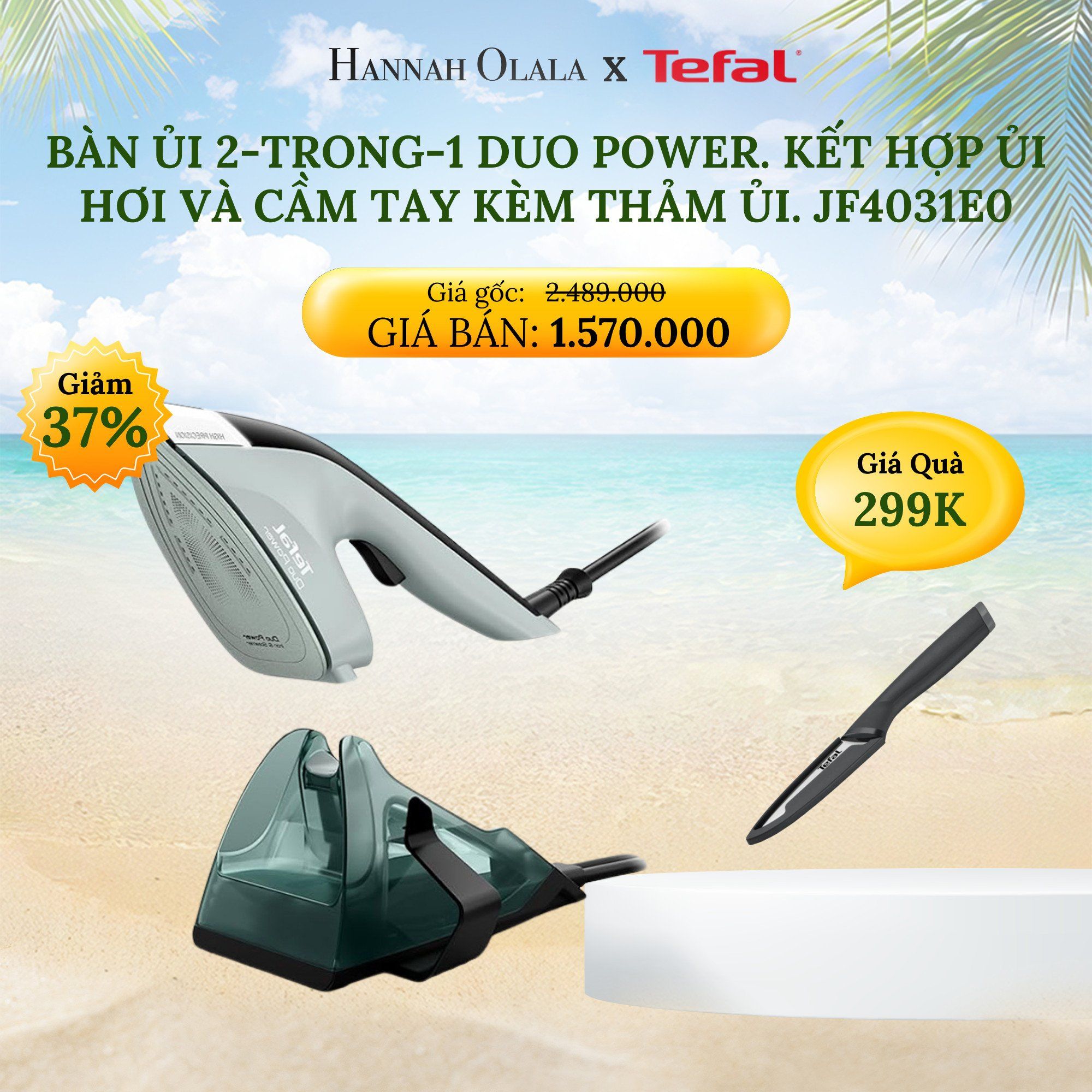 E398_DEAL 4: BÀN ỦI 2-TRONG-1 DUO POWER. KẾT HỢP ỦI HƠI VÀ CẦM TAY KÈM THẢM ỦI. JF4031E0 