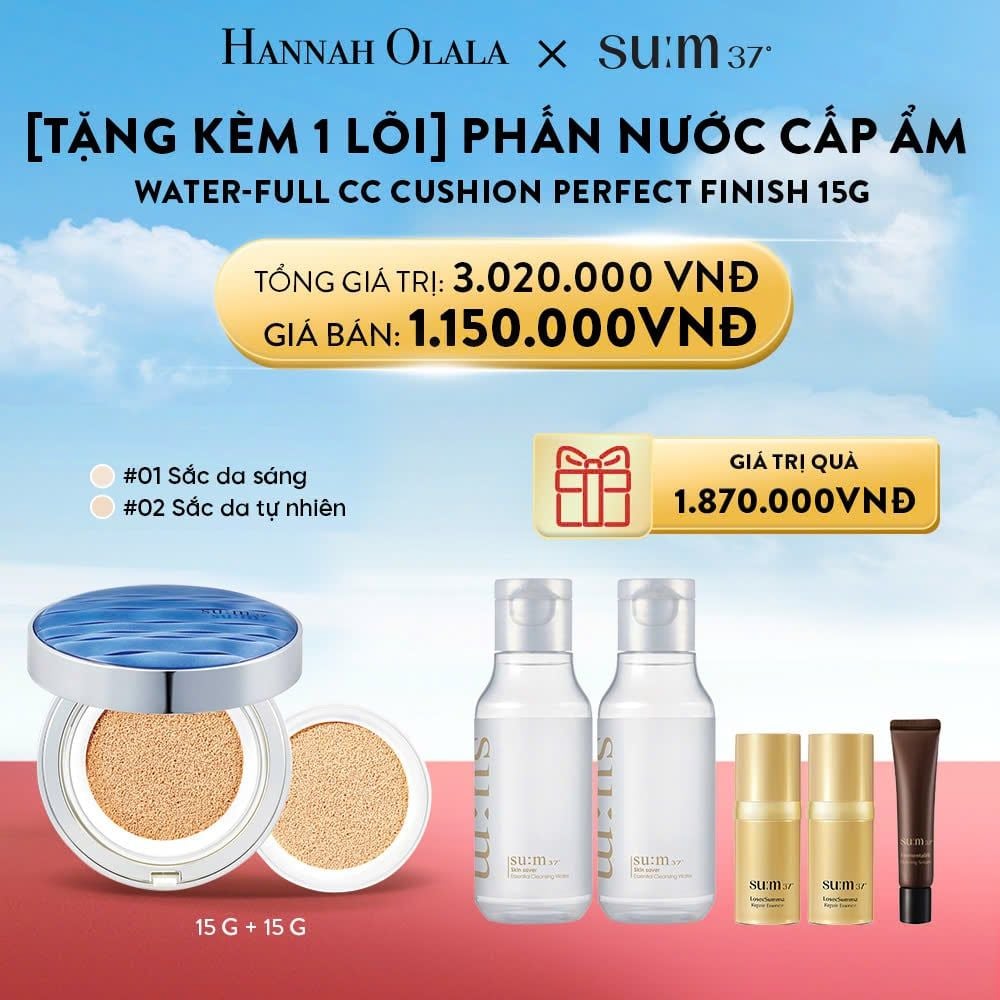  A36_DEAL 29: [TẶNG KÈM 1 LÕI] PHẤN NƯỚC CẤP ẨM SU:M37 WATER-FULL CC CUSHION PERFECT FINISH 15G 
