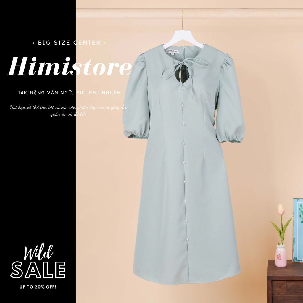HM496 Đầm Suông Chữ A Xanh Pastel Đính Ngọc Trai Thương Hiệu Himistore