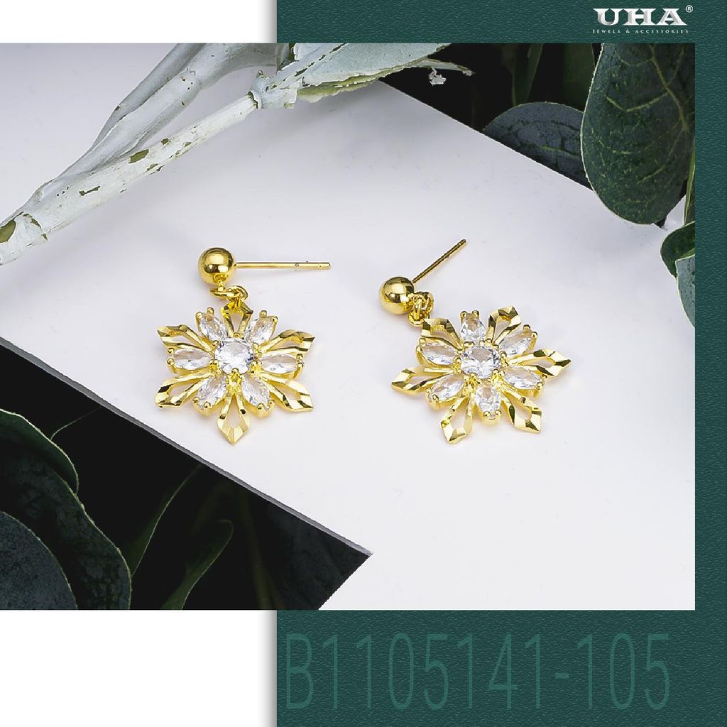 Bông tai nữ UHA mạ vàng 18K , đính kim cương nhân tạo B1105141-105