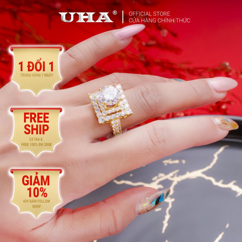 Nhẫn nữ UHA mạ vàng 18K N430153-145