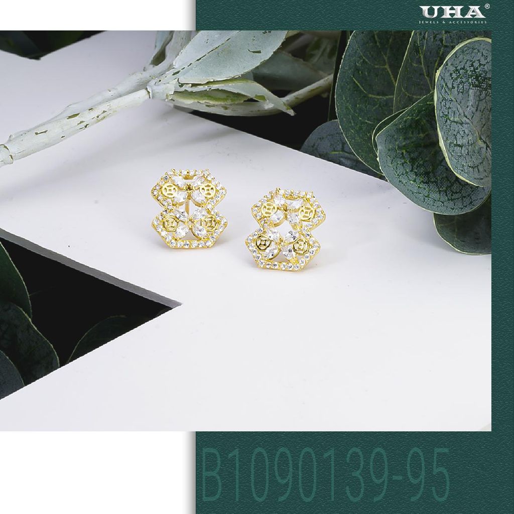 Bông tai nữ UHA mạ vàng 18K , đính kim cương nhân tạo B1090139-95