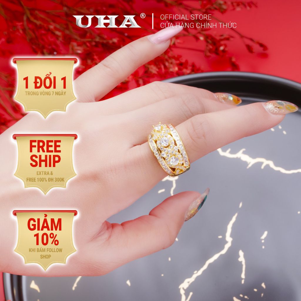 Nhẫn nữ UHA mạ vàng 18K N535159-150