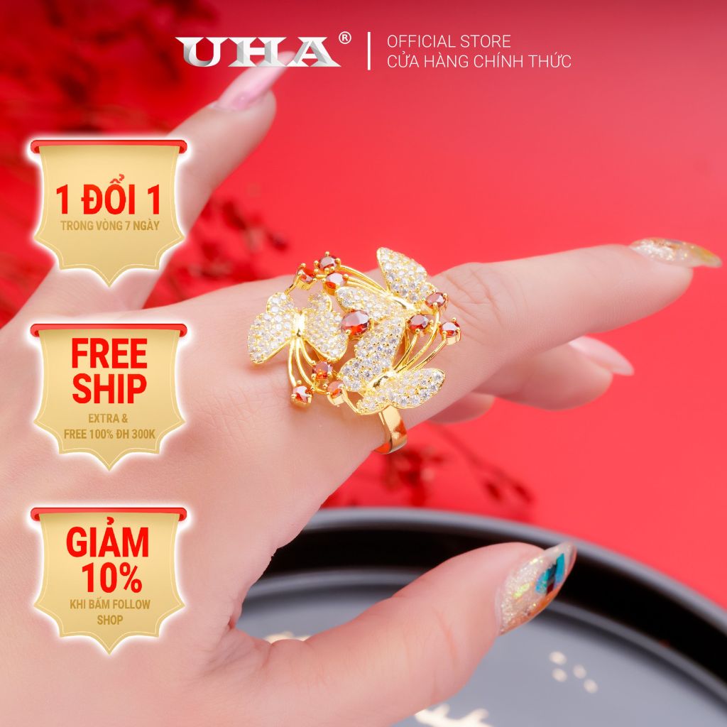 Nhẫn nữ UHA mạ vàng 18K N419159-165