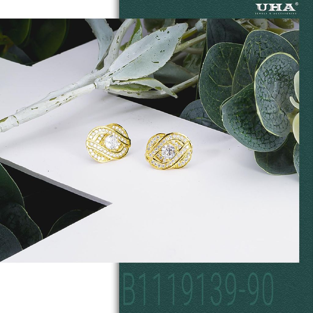 Bông tai nữ UHA mạ vàng 18K , đính kim cương nhân tạo B1119139-90