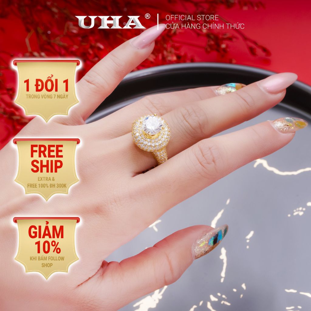 Nhẫn nữ UHA mạ vàng 18K N523153-145