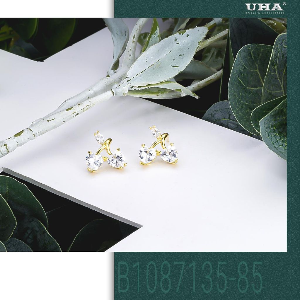 Bông tai nữ UHA mạ vàng 18K , đính kim cương nhân tạo B1087135-85