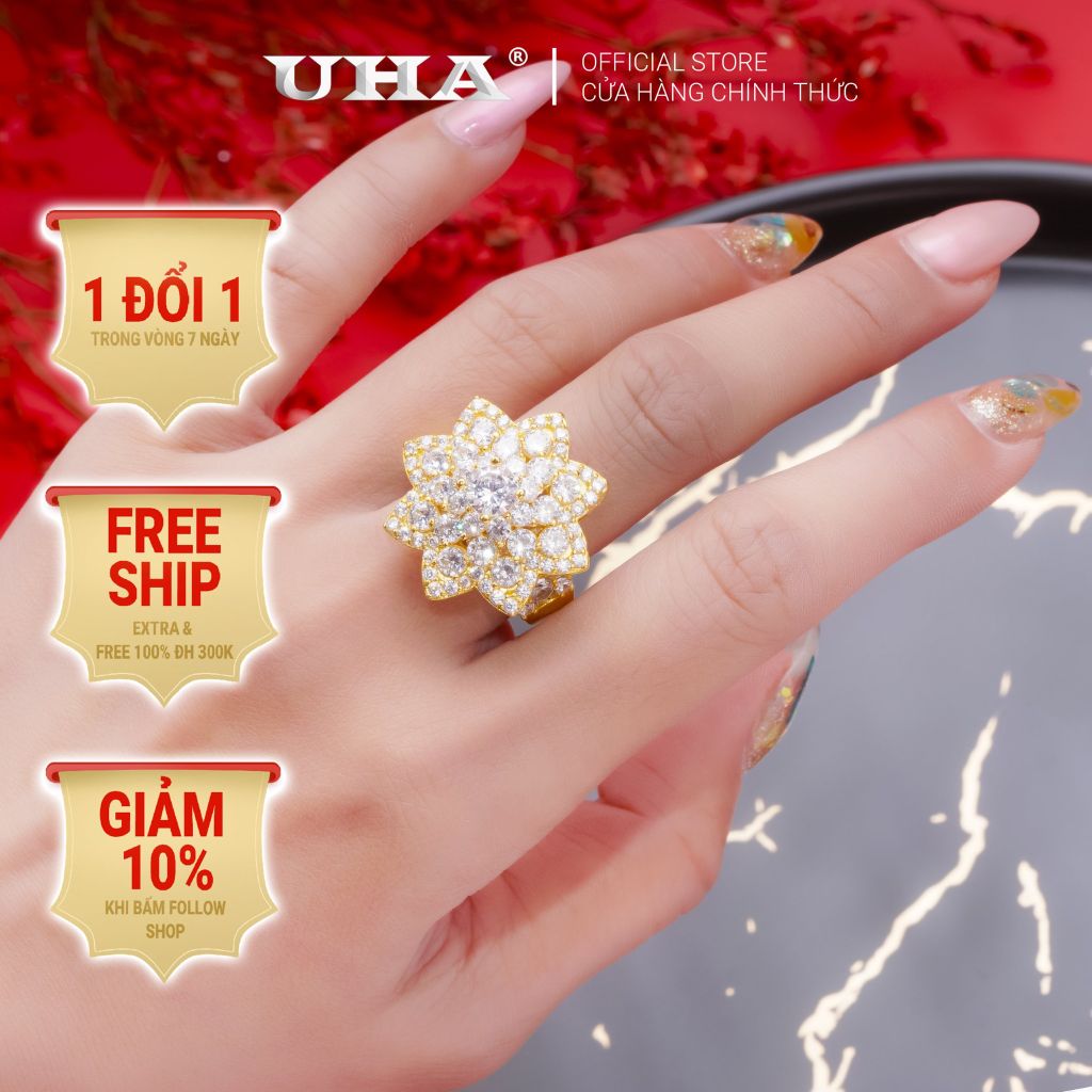 Nhẫn nữ UHA mạ vàng 18K N542160-165