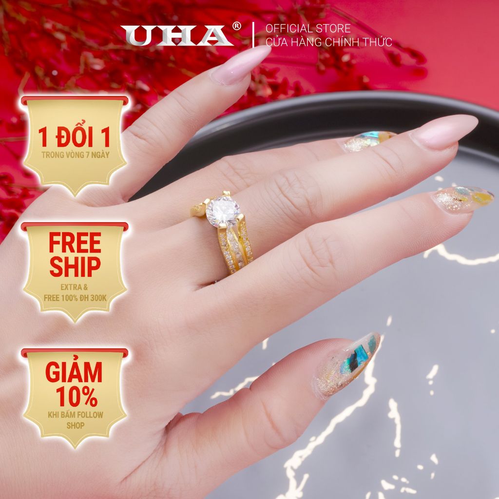 Nhẫn nữ UHA mạ vàng 18K N475144-110