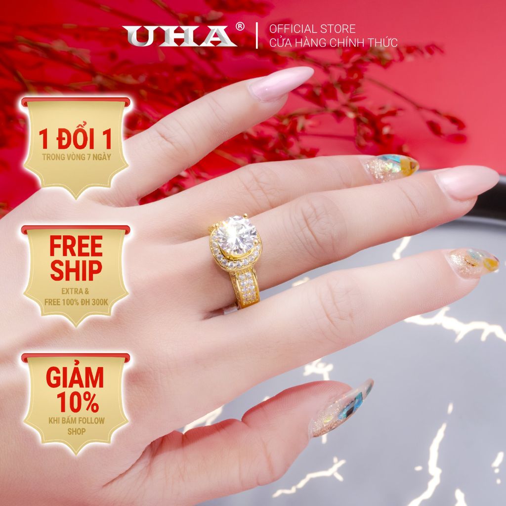 Nhẫn nữ UHA mạ vàng 18K N522152-140