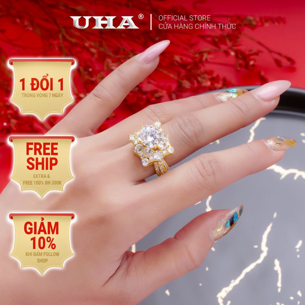 Nhẫn nữ UHA mạ vàng 18K N526151-140