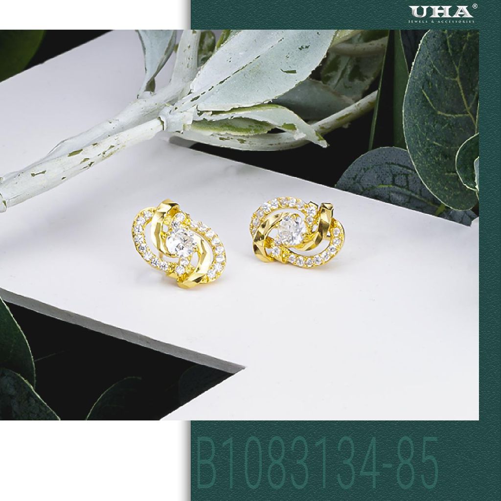 Bông tai nữ UHA mạ vàng 18K , đính kim cương nhân tạo B1083134-85