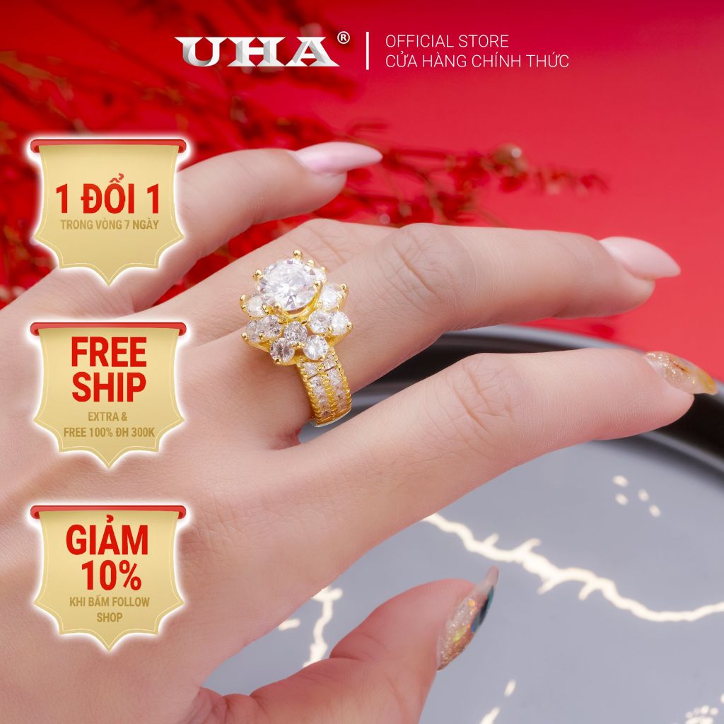 Nhẫn nữ UHA mạ vàng 18K N454157-160