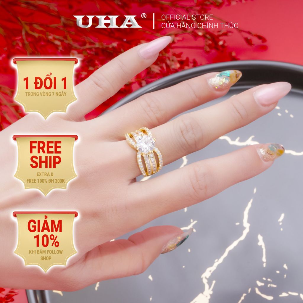 Nhẫn nữ UHA mạ vàng 18K N322154-150