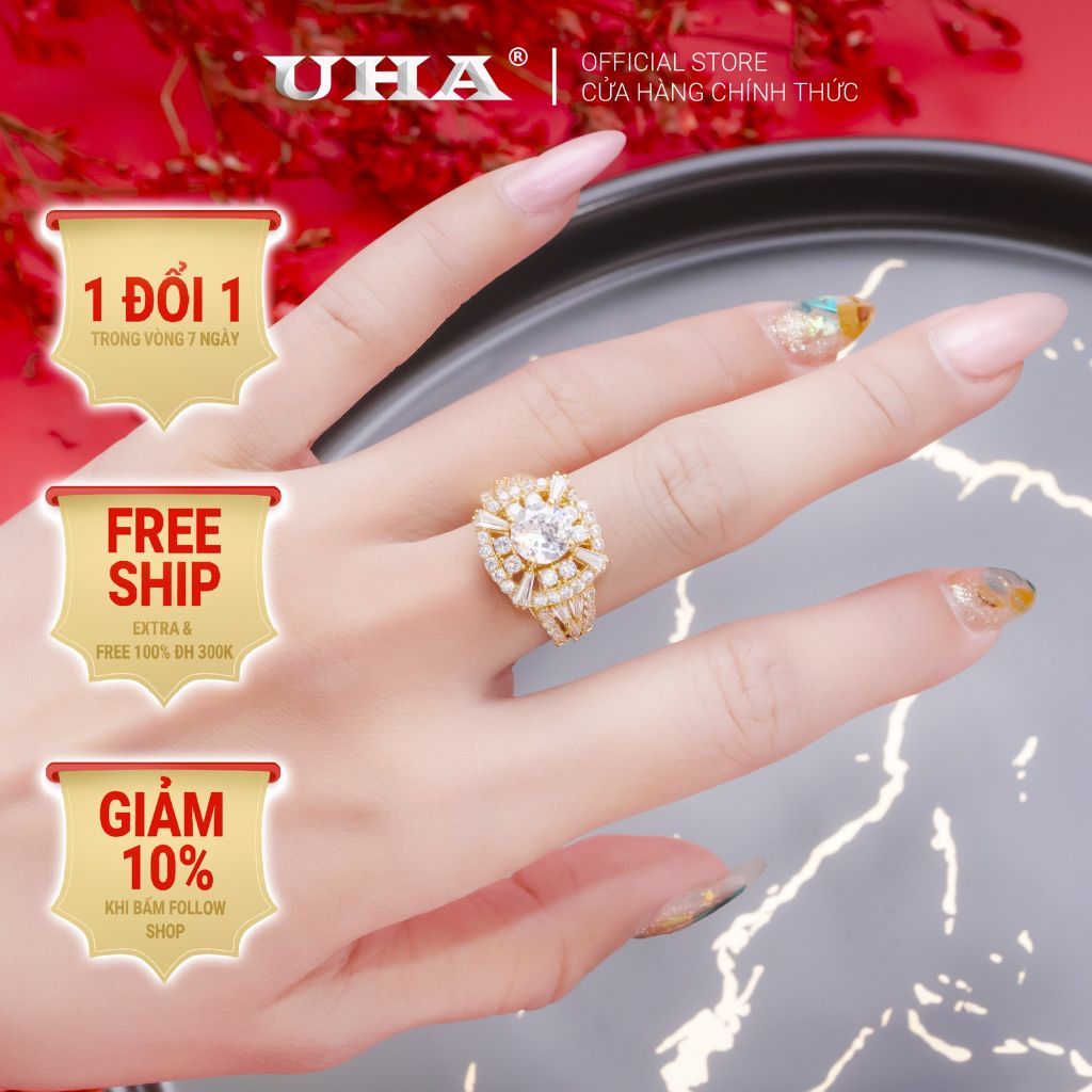 Nhẫn nữ UHA mạ vàng 18K N390147-125