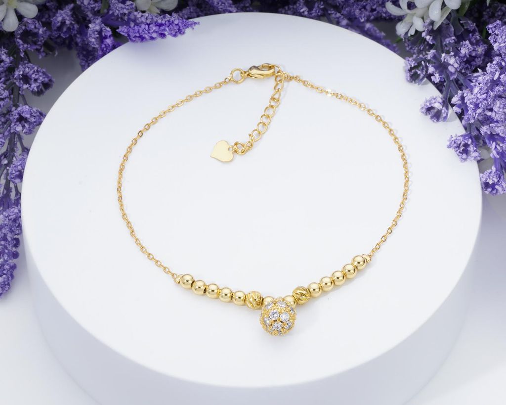 Lắc Chân Bi Tròn Đính Đá Mạ Vàng 18K UHA - LC03