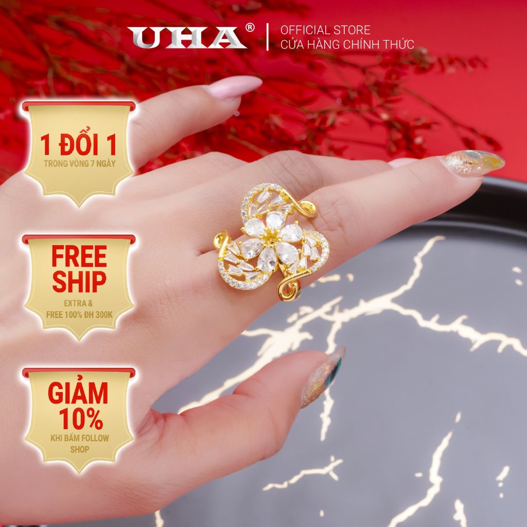 Nhẫn nữ UHA mạ vàng 18K N401149-150