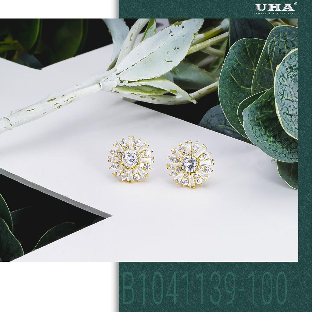 Bông tai nữ UHA mạ vàng 18K , đính kim cương nhân tạo B1041139-100