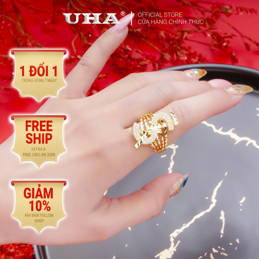 Nhẫn nữ UHA mạ vàng 18K N512143-110