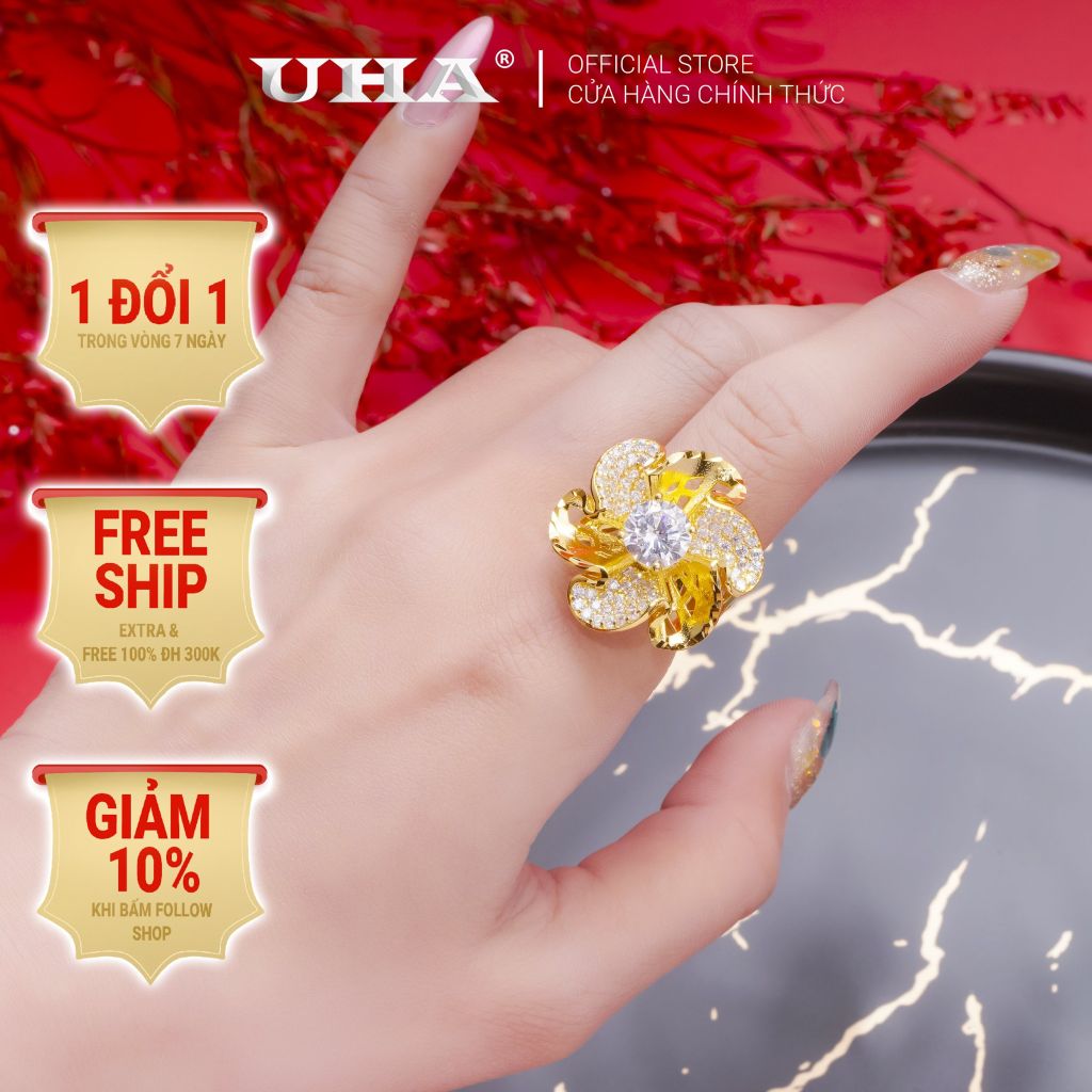 Nhẫn nữ UHA mạ vàng 18K N318153-145