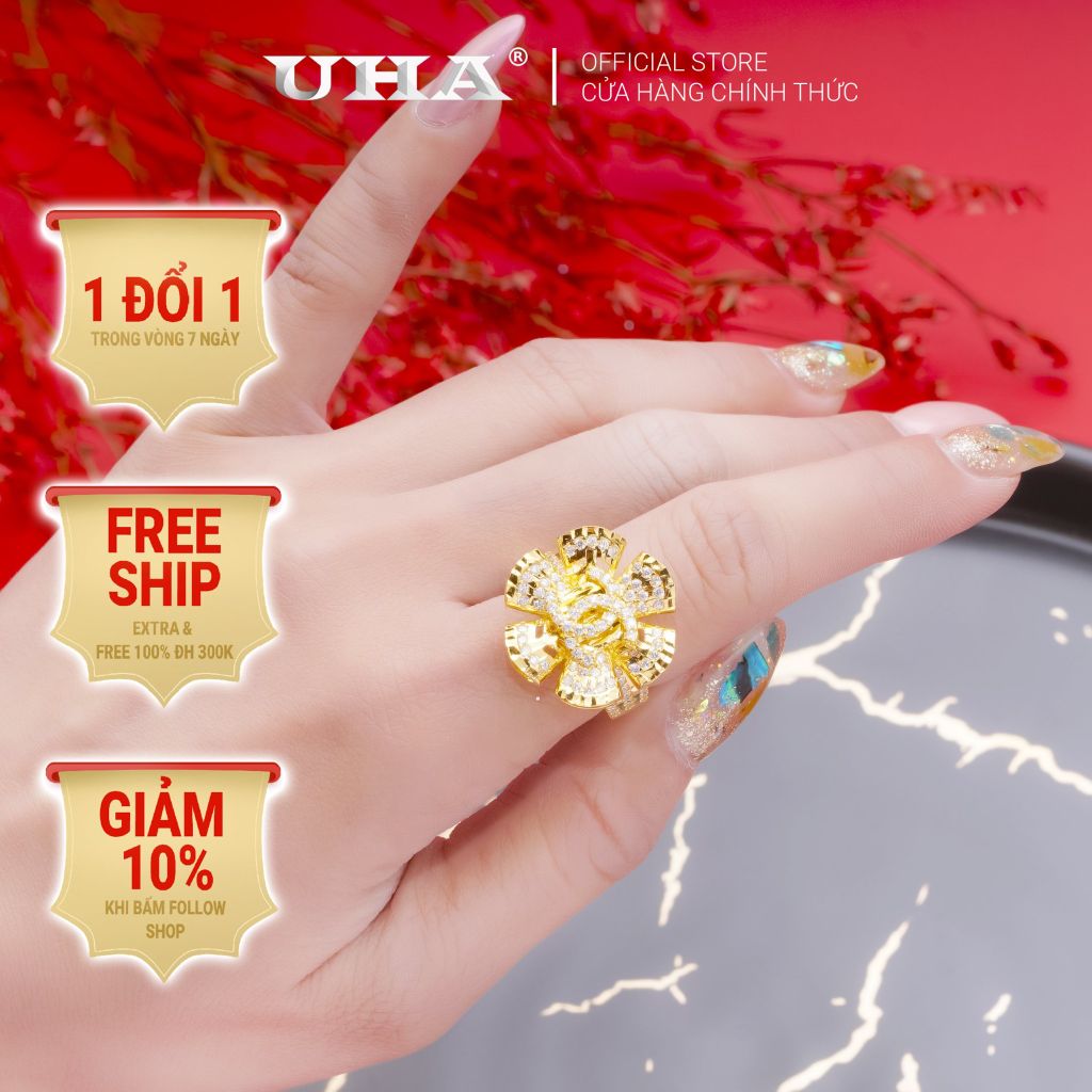 Nhẫn nữ UHA mạ vàng 18K N518153-140