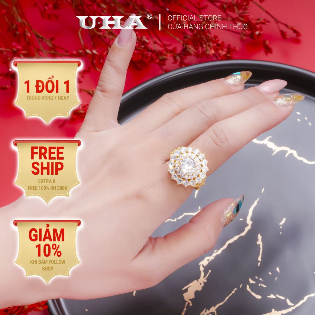 Nhẫn nữ UHA mạ vàng 18K N420151-140