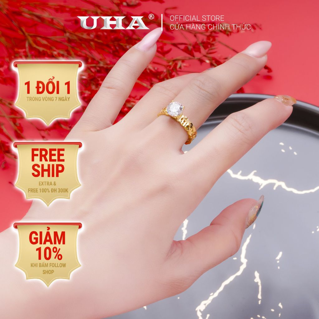 Nhẫn nữ UHA mạ vàng 18K N127-85