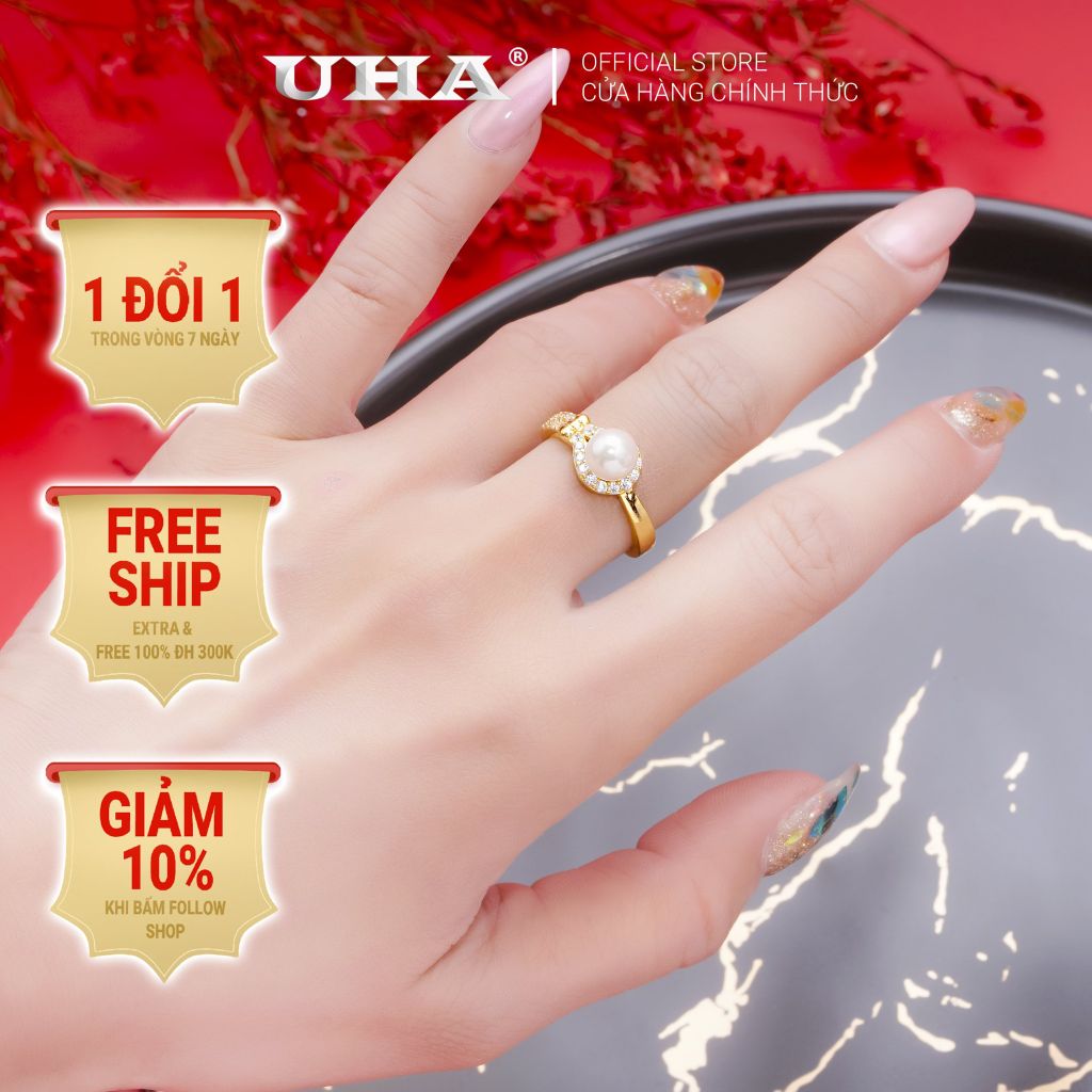 Nhẫn nữ UHA mạ vàng 18K N437134-80