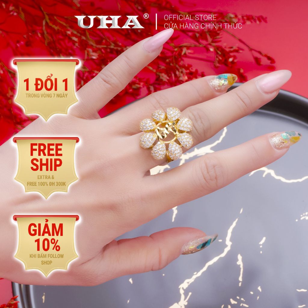 Nhẫn nữ UHA mạ vàng 18K N461156-155