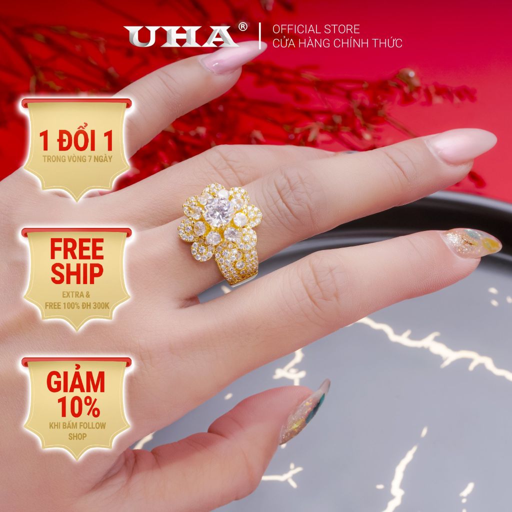 Nhẫn nữ UHA mạ vàng 18K N483151-135