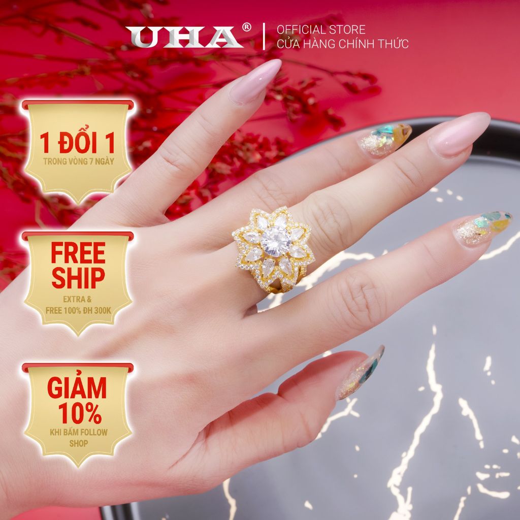 Nhẫn nữ UHA mạ vàng 18K N497169A-185